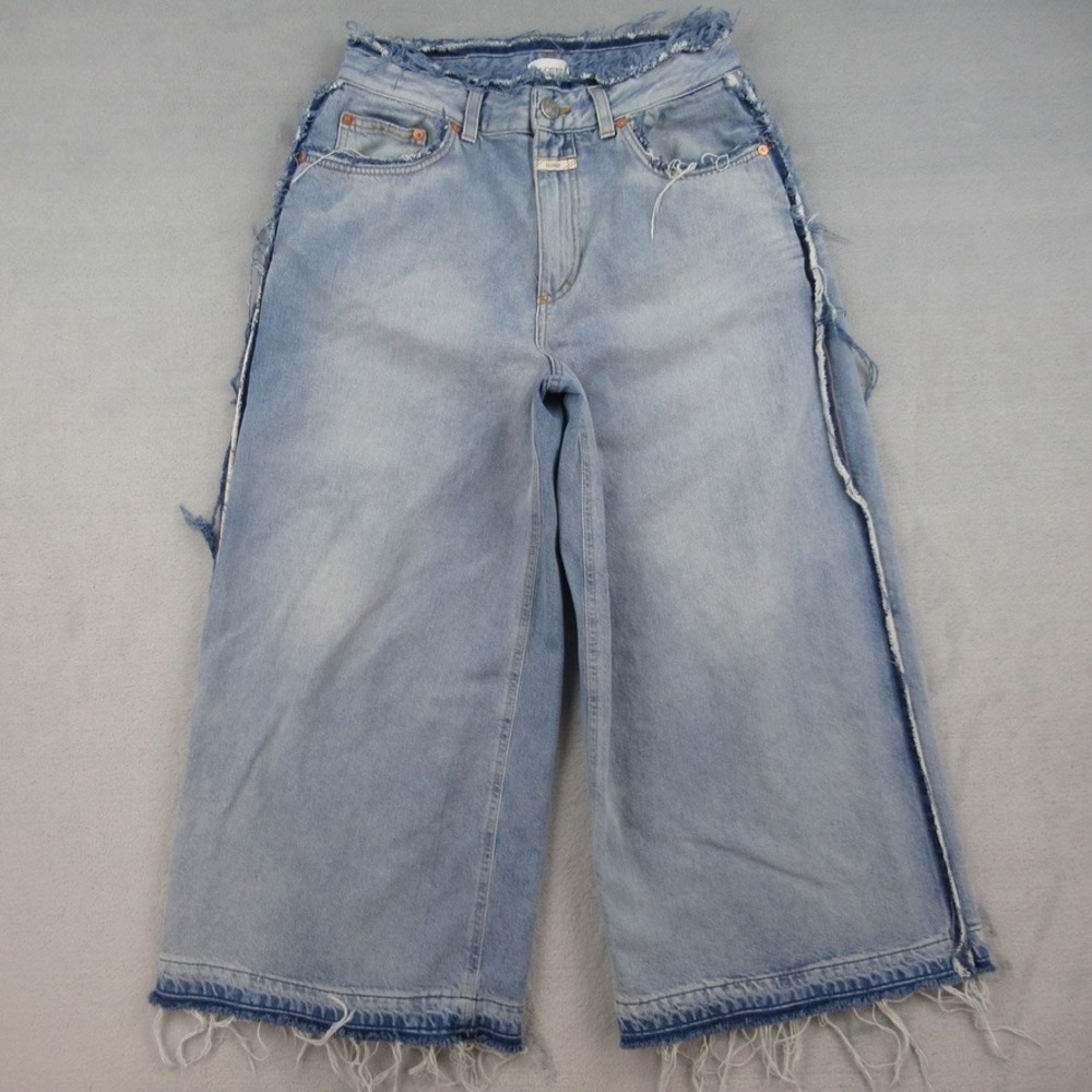 Closed Italian Denim Deconstructed Wide Leg Frayed Hem Jeans Light Wash 29